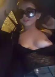 drunk french girl shows her tits in the car
